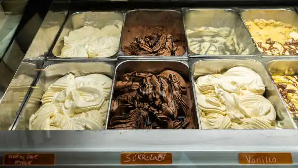 A beautiful display of ice creams